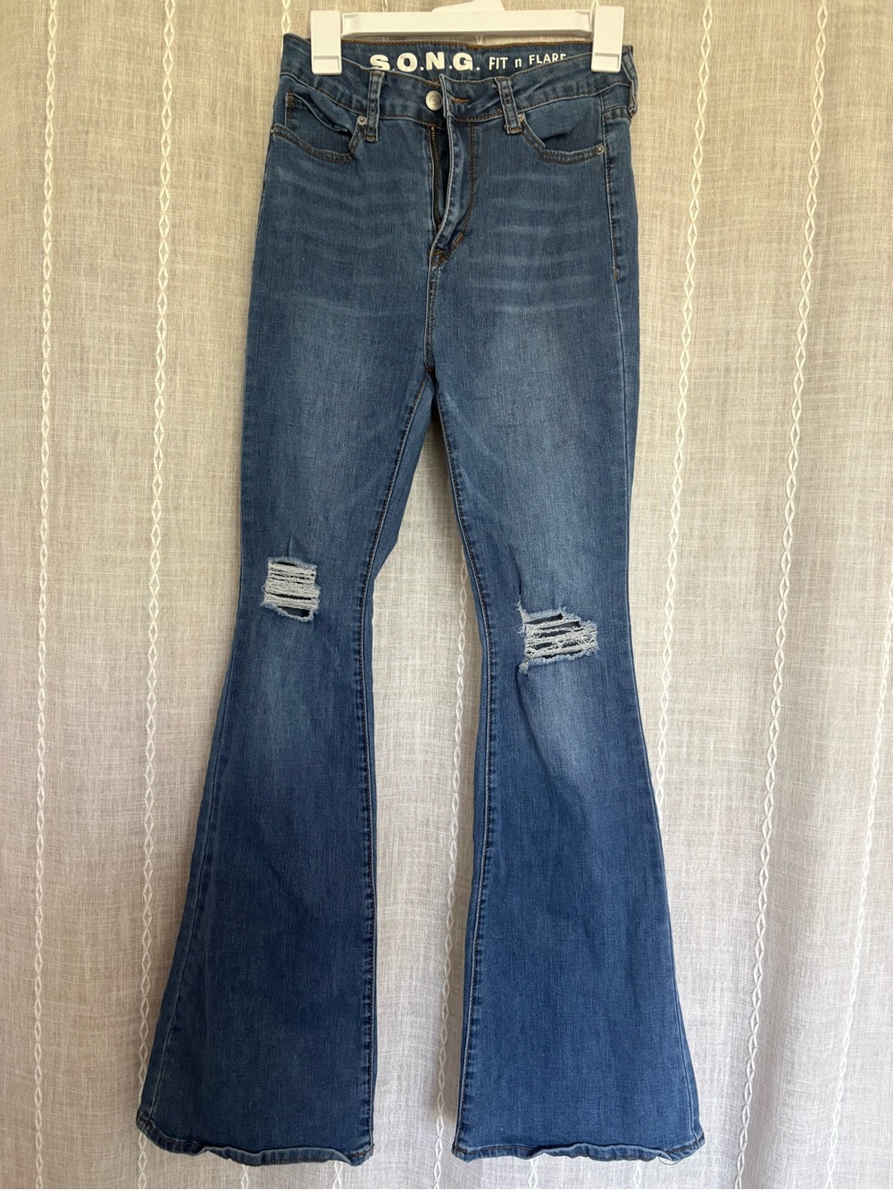S.O.N.G. Women's Dark Blue Flare Distressed Jeans